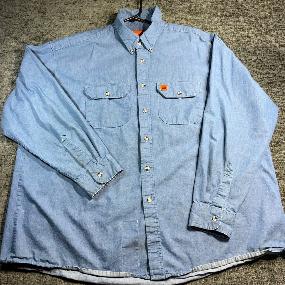 Wrangler Riggs Workwear Shirt Mens 2XT Blue FR Flame Resistant Denim Button Up